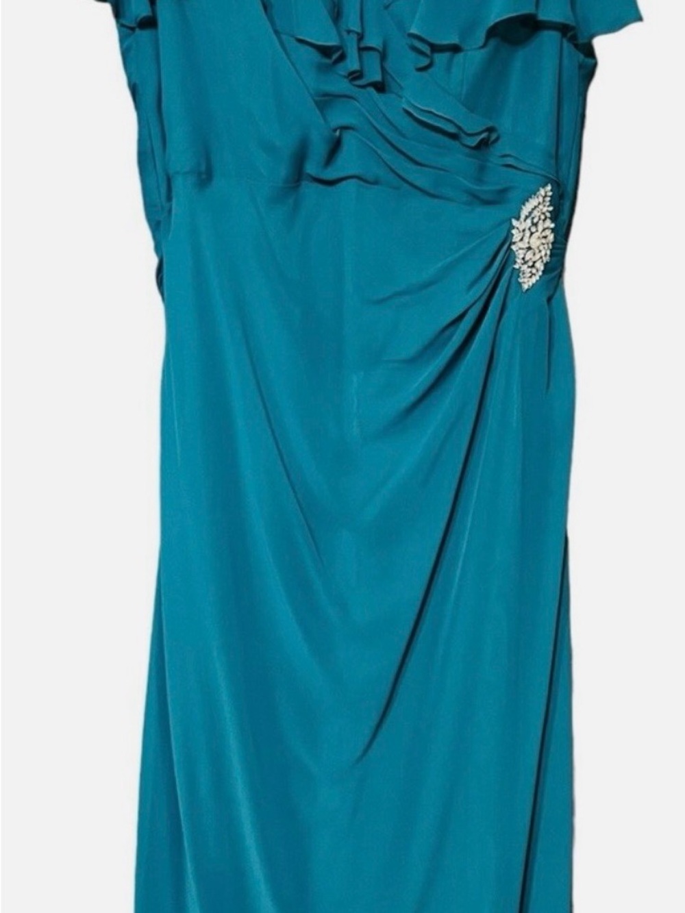 Jade by Jasmine Formal Teal Sz 14 Special Occasion Ruffle Detail Beaded Side
